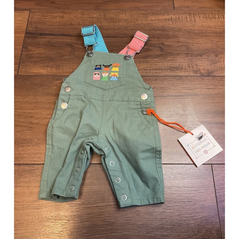 Unisex Newborn Colorful Overalls Christian Robinson NWT Snaps
